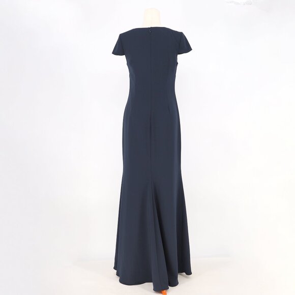 BADGLEY MISCHKA COLLECTION Cap-Sleeve Sweetheart Column Crepe Gown Navy Size 8 - Picture 6 of 8
